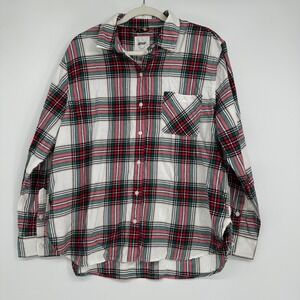 Aerie Off Duty Plaid Flannel Shirt Womens Size Medium Red Green White NWT‎